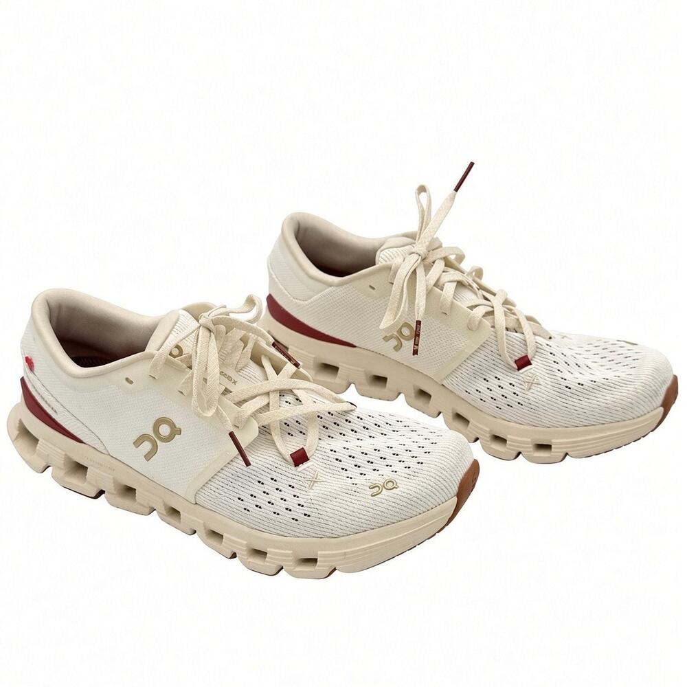 On Cloud X 4 Mens US 8 Ivory Cream Burgundy Training Shoes CloudTec EUC